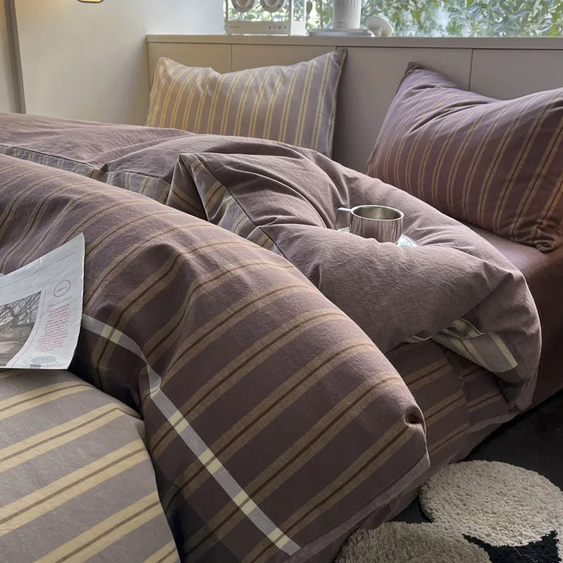 Afralia™ Soft Grid Print Bedding Set for King Queen Double Size Beds