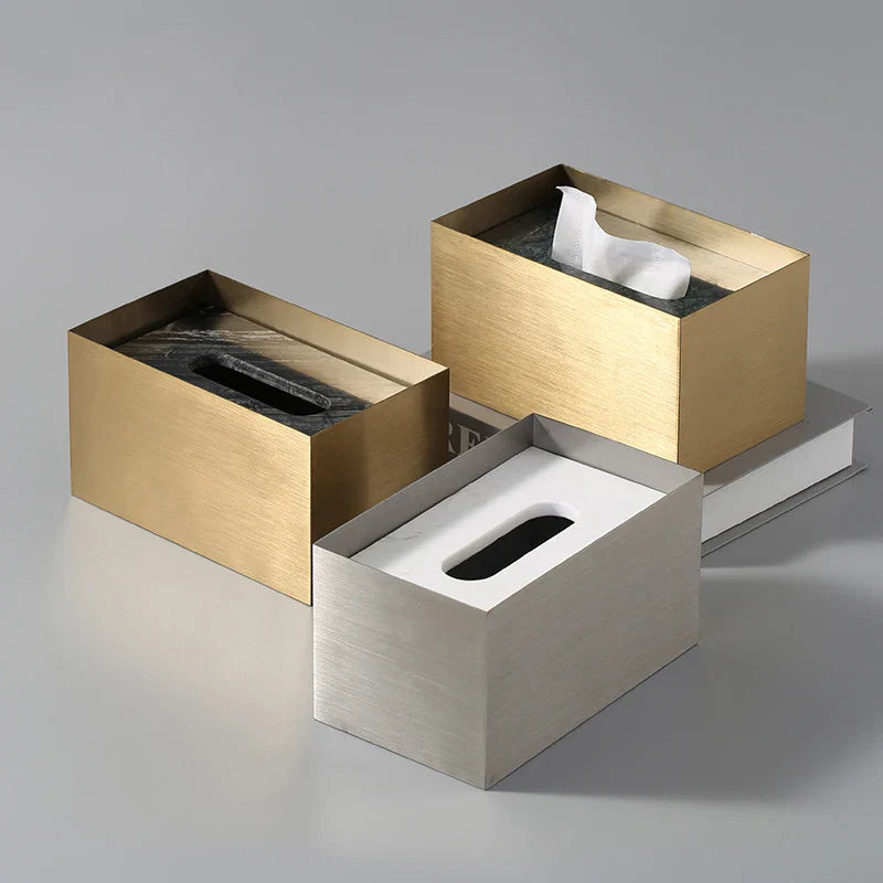 Afralia™ Marble and Stainless Steel Tissue Box Holder