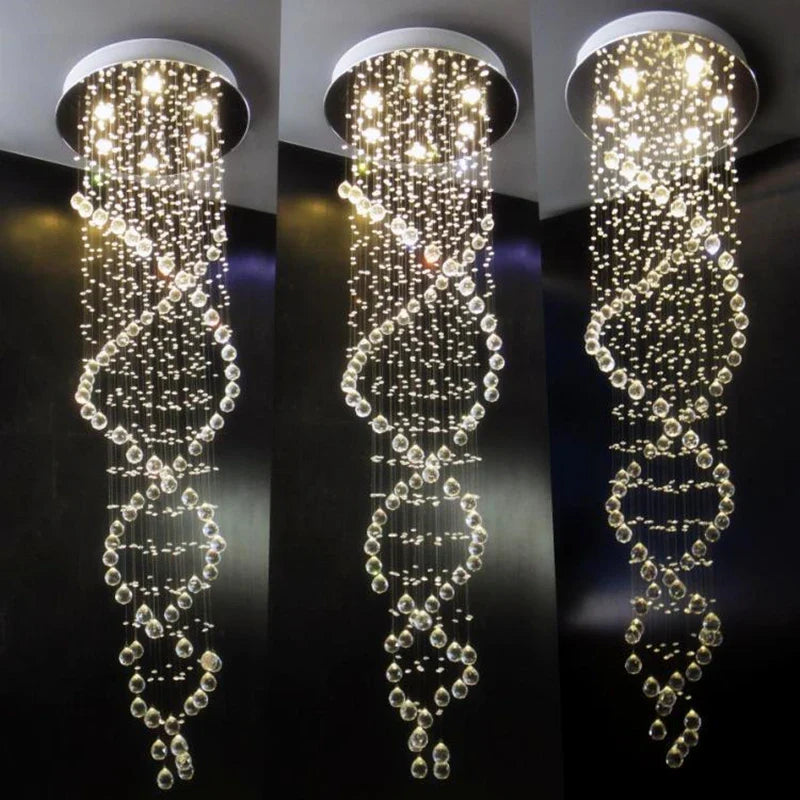 Afralia™ Crystal LED Chandelier for Staircase Stair Luxury Hotel Pendant Lights