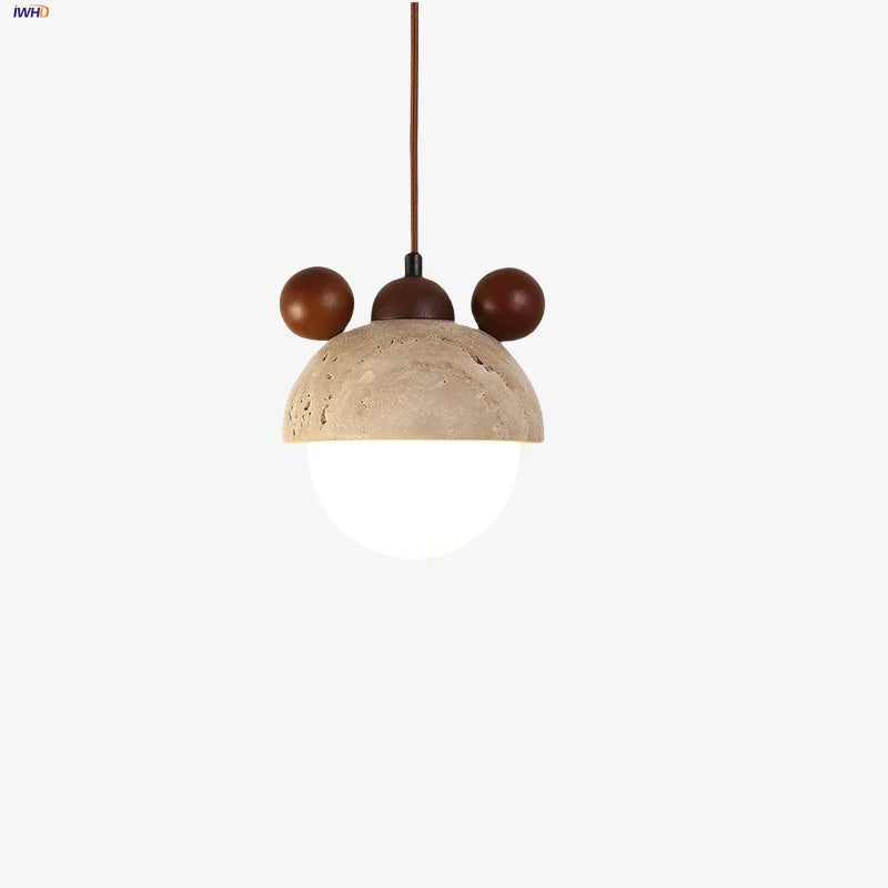 Afralia™ Yellow Travertine Stone LED Pendant Lights for Kitchen Dining, Nordic Modern Hang Lamp