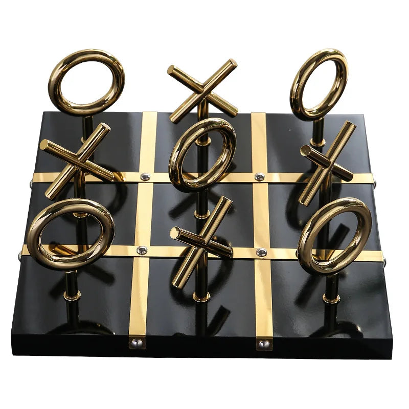 Afralia™ Golden Chessboard Metal Handicraft Sculpture for Home Decoration