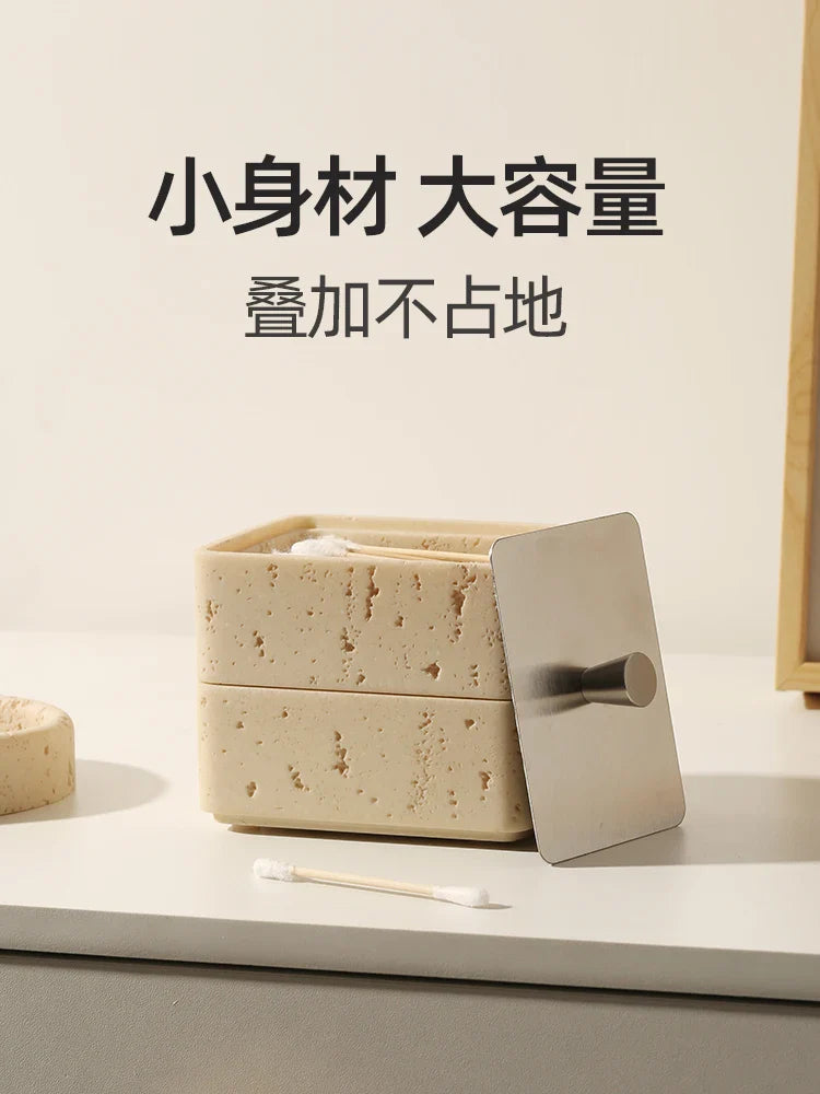 Afralia™ Double Decker Jewelry Organizer with Natural Stone, 2 in 1 Floss Box & Bathroom Ornament