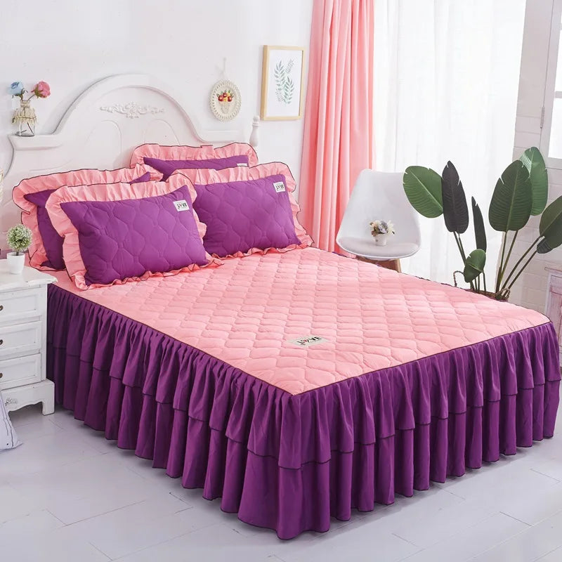 Afralia™ Mixed Color Single Bed Skirt Mattress Cover Quilted Anti-Slip Dustproof Topper