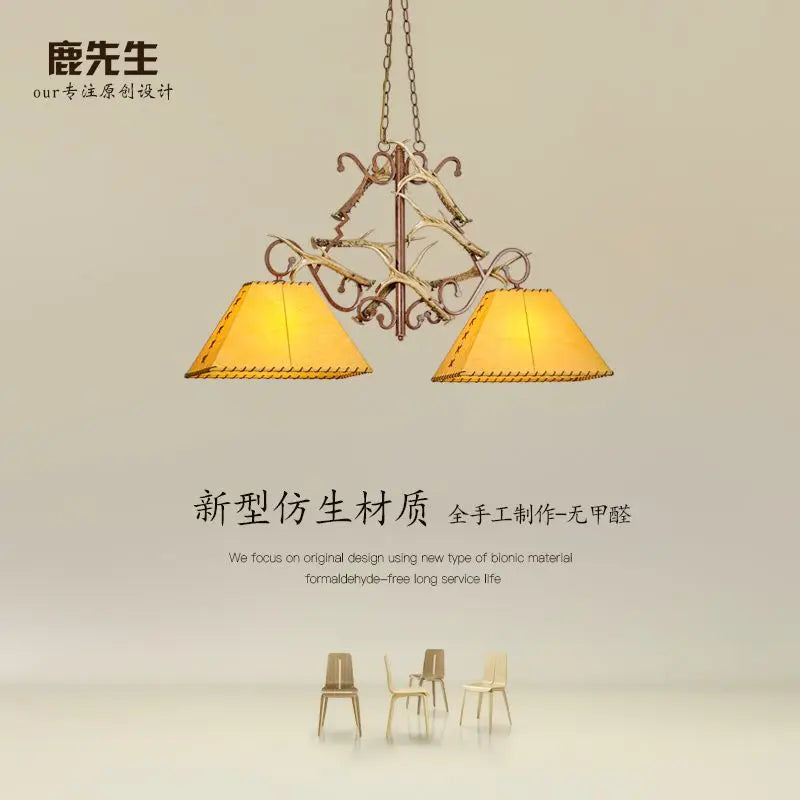 Afralia™ Retro Sheepskin Deer Horn Pendant Light for Dining Table, Chinese Style Lighting Fixtures