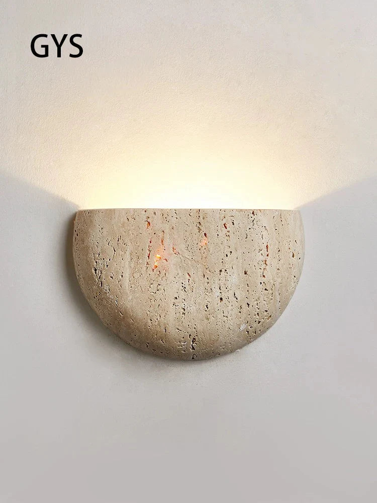 Afralia™ Medieval Style Yellow Stone LED Wall Lamp for Bedroom Decor