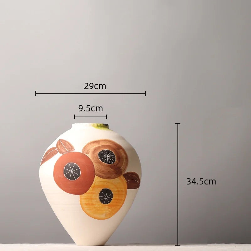 Afralia™ Hand-painted Coffee Beans Ceramic Vase - Colorful Flower Arrangement Bottle