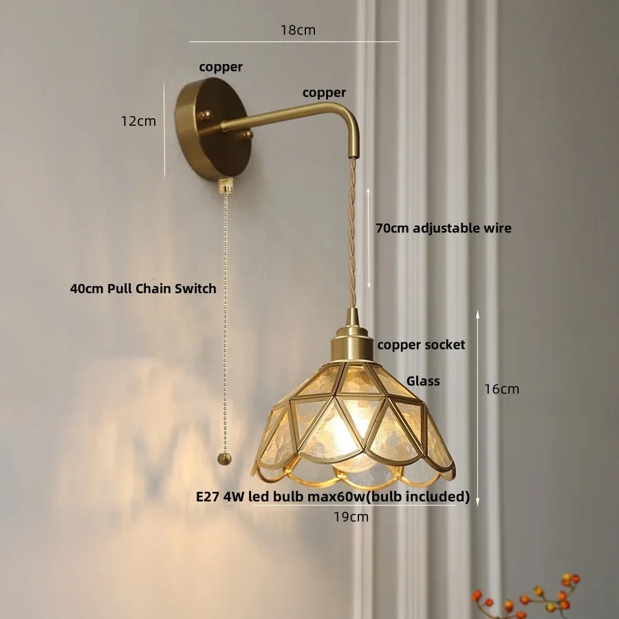 Afralia™ Amber Glass LED Wall Light Modern Nordic Bedroom Reading Lamp