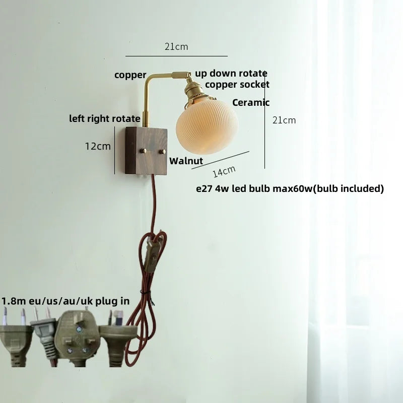 Afralia™ Ceramic LED Wall Light Fixture Reading Coffee Nordic Modern Rotatable Bedside Lamp