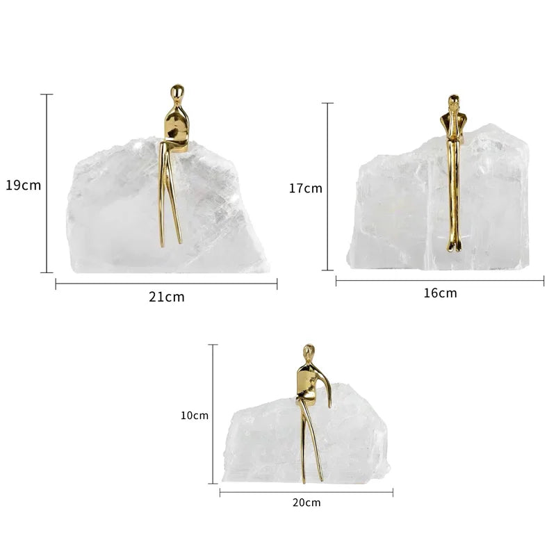 Afralia™ Golden Man Crystal Mountain Sculpture Home Decor Handcraft