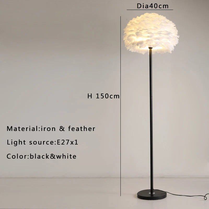 Afralia™ Feather White Grey Floor Lamp Minimalist Standard Light Living Room Shop Bedside Standing Lamps