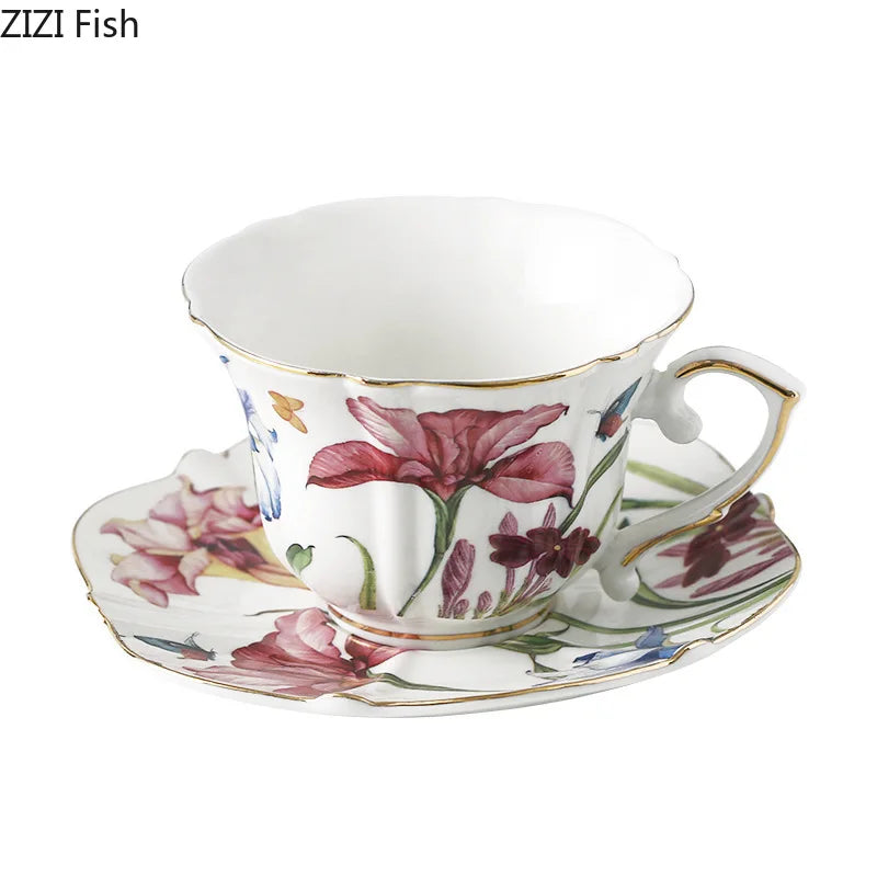 Afralia™ Iris Pattern Porcelain Gilded Mug Set for Stylish Tea & Coffee Enjoyment