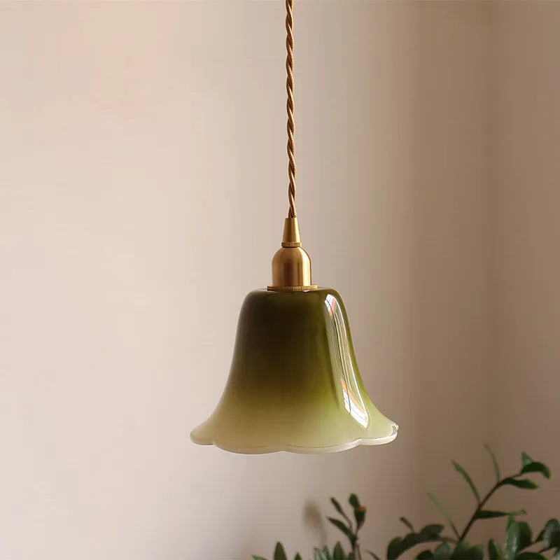 Afralia™ Vintage Green Glass LED Pendant Light Fixture for Kitchen Bar Loft - Copper Socket