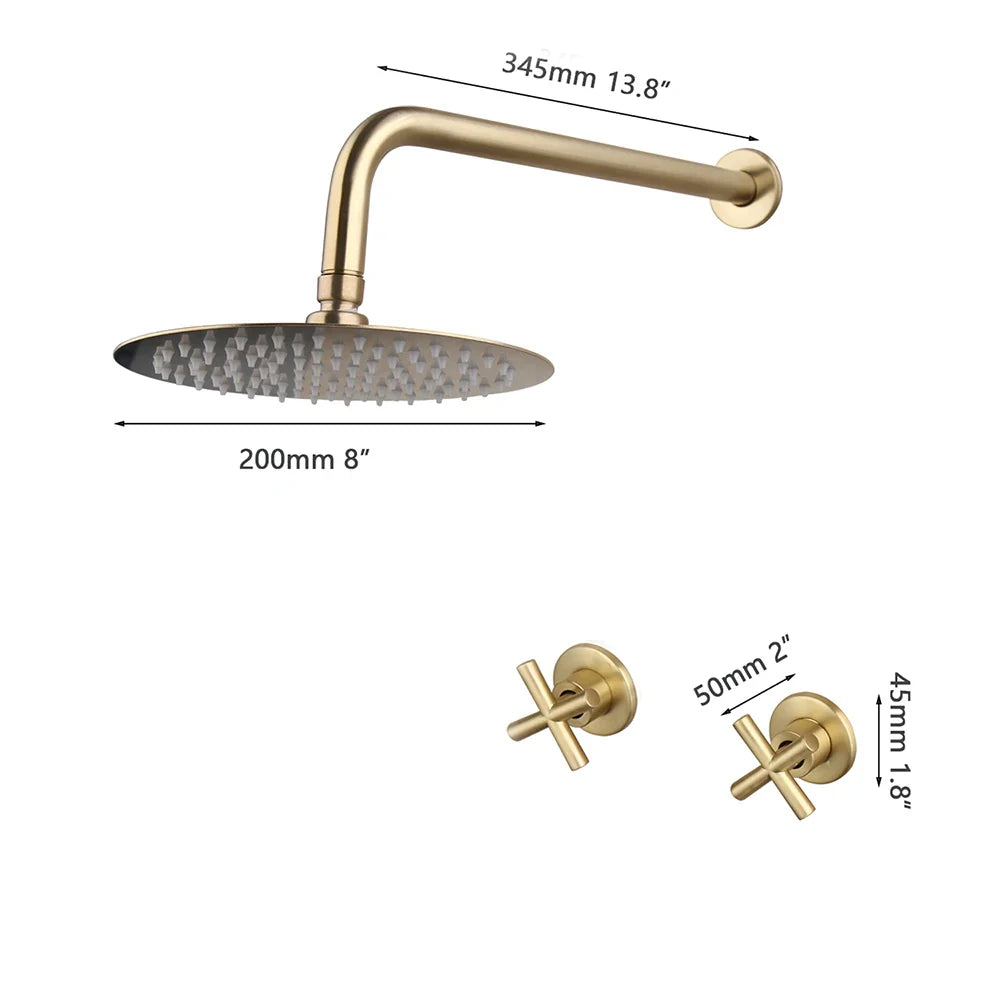 Afralia™ Brushed Gold Rainfall Shower Faucet Set with Dual Handles and Wall Mount