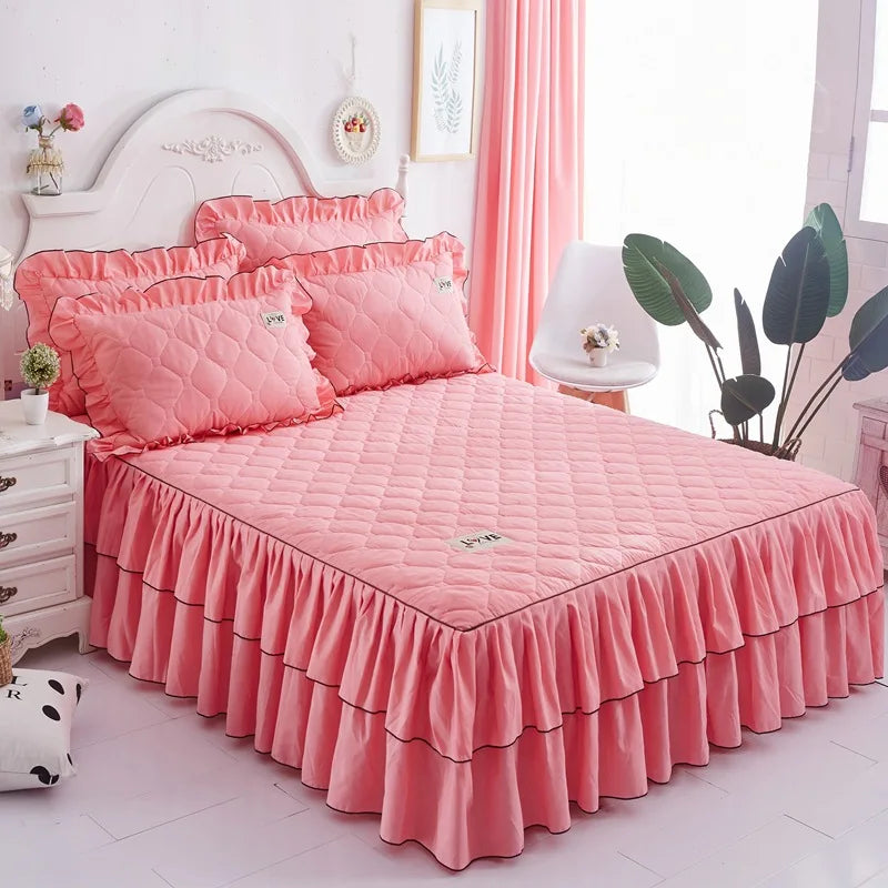 Afralia™ Mixed Color Single Bed Skirt Mattress Cover Quilted Anti-Slip Dustproof Topper