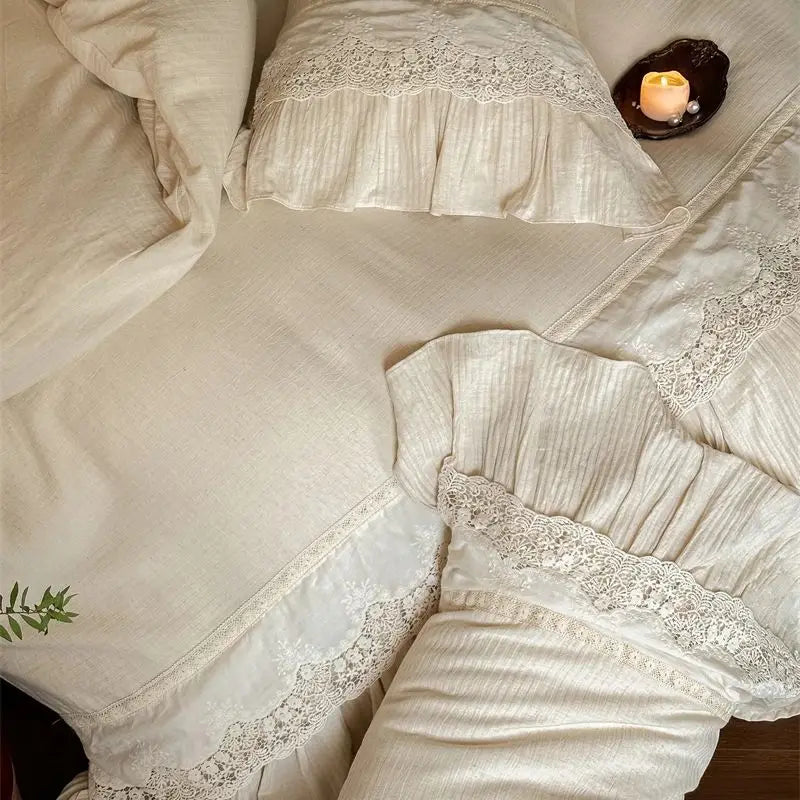 Afralia™ French Lace Ruffle Embroidery Bedding Set with Natural Health Skin Fabric