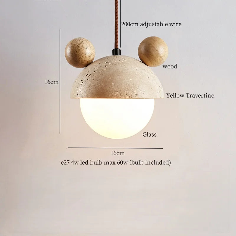 Afralia™ Creative Stone LED Pendant Light Yellow Travertine Nordic Minimalism Hanging Lamp