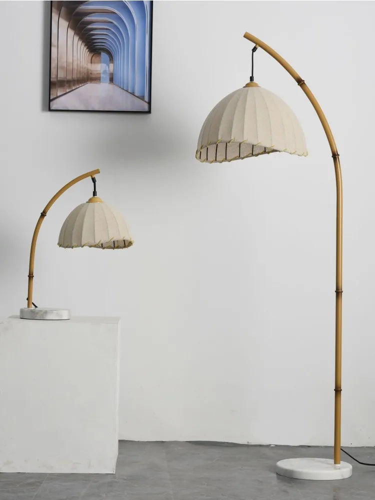 Afralia™ Wabi Sabi Bamboo Canvas LED Floor Lamp - Nordic Minimalist Design