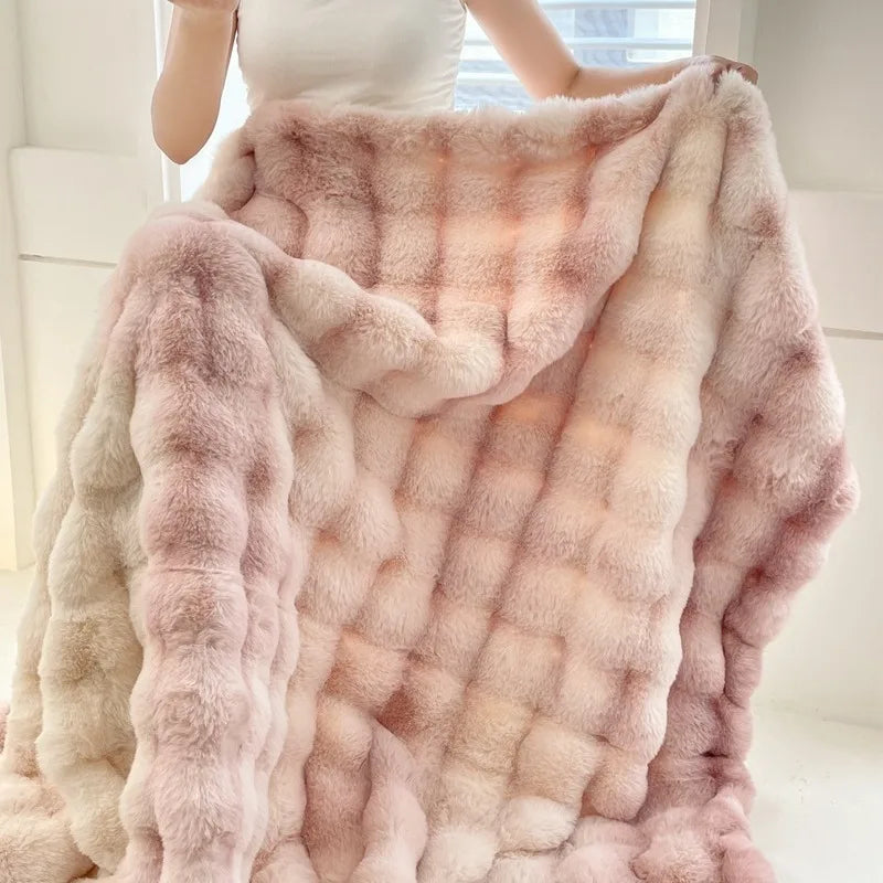 Afralia™ Plush Rabbit Fur Blanket: Ultra Soft Cozy Nap Sofa Cover for Winter Living.