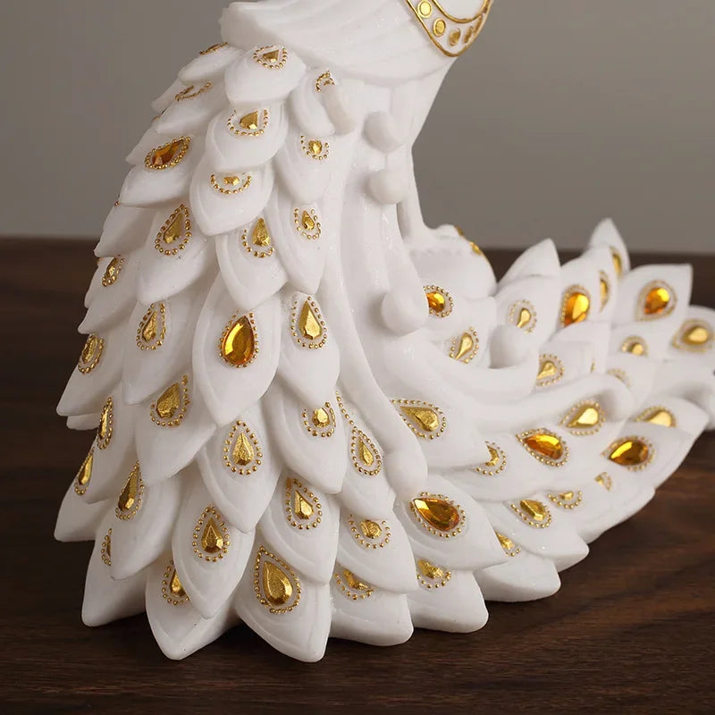 Afralia™ Golden Phoenix Peacock Sculpture Home Decor Ornament Figurine