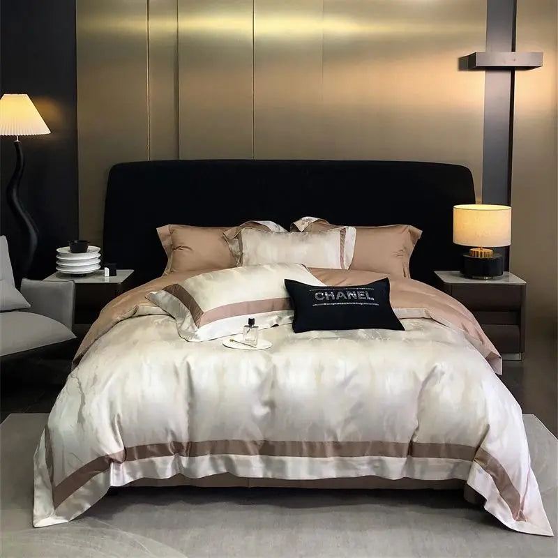 Afralia™ Brocade Satin Jacquard Luxury Cotton Bedding Set - Duvet Cover, Sheet, Pillowcases