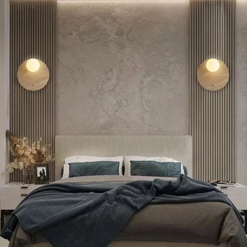 Afralia™ Travertine Stone Sconce with Glass Ball G9