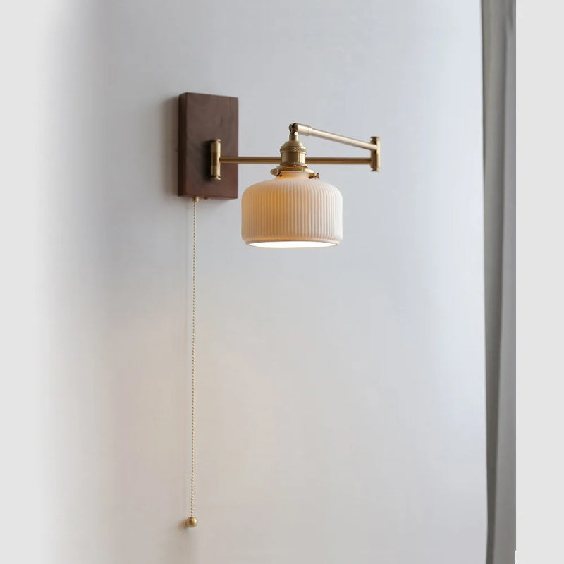 Afralia™ Rotating Japanese Style Wall Lamp with Pull Cord Switch for Bedroom