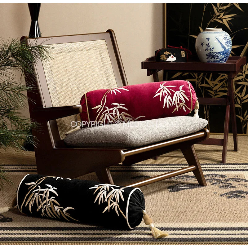 Afralia™ Bamboo Leaves Embroidery Bolster Pillow Covers - 18x55cm