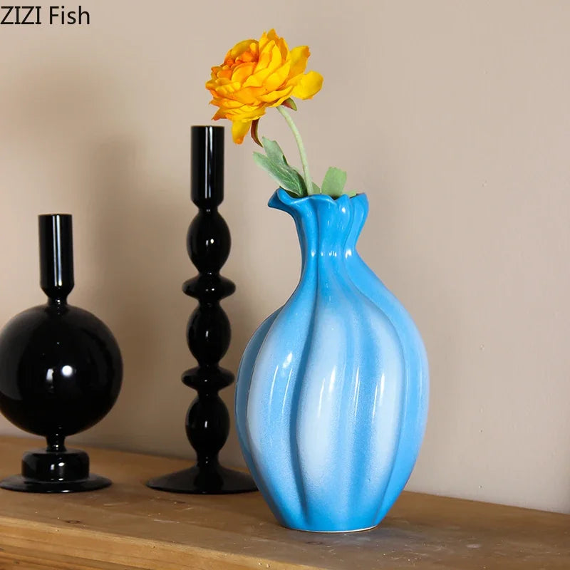 Afralia™ Blue Ceramic Flower Bud Vase for Table Decoration and Room Aesthetic