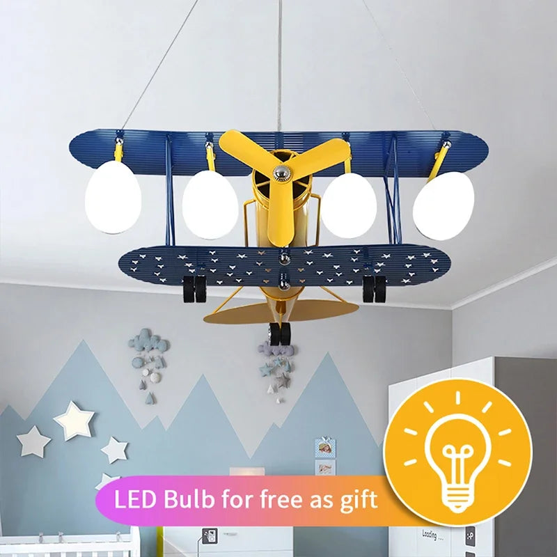 Afralia™ Airplane Chandelier Kids LED Lights Cartoon Boys Bedroom Cute Gift