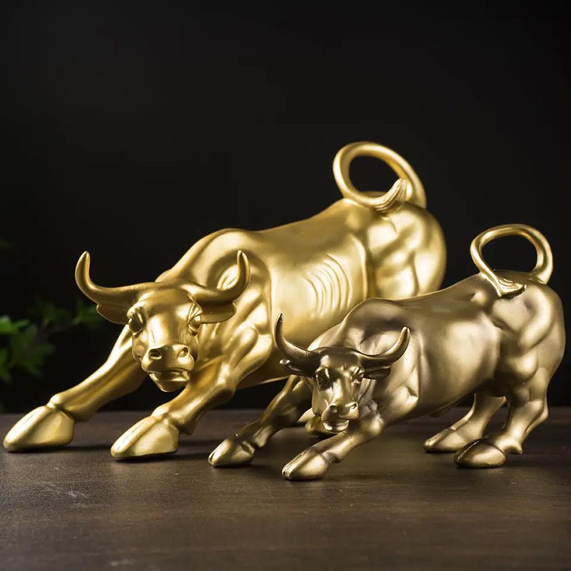 Afralia™ Bull of Fortune Resin Sculpture for Office Desk Feng Shui Decoration