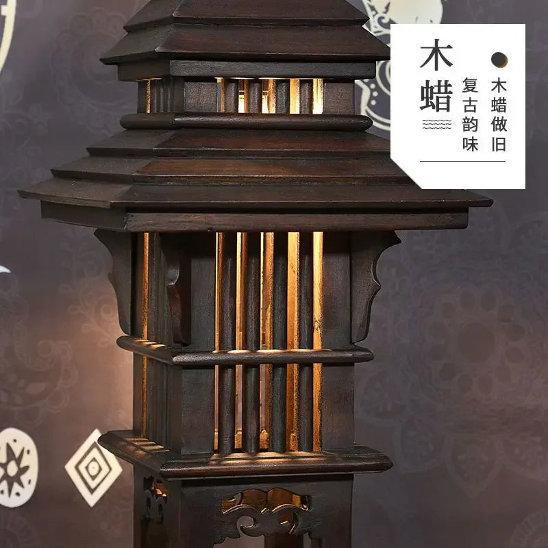 Afralia™ Thai Style Wood Outdoor Table Lamp for Courtyard Decor