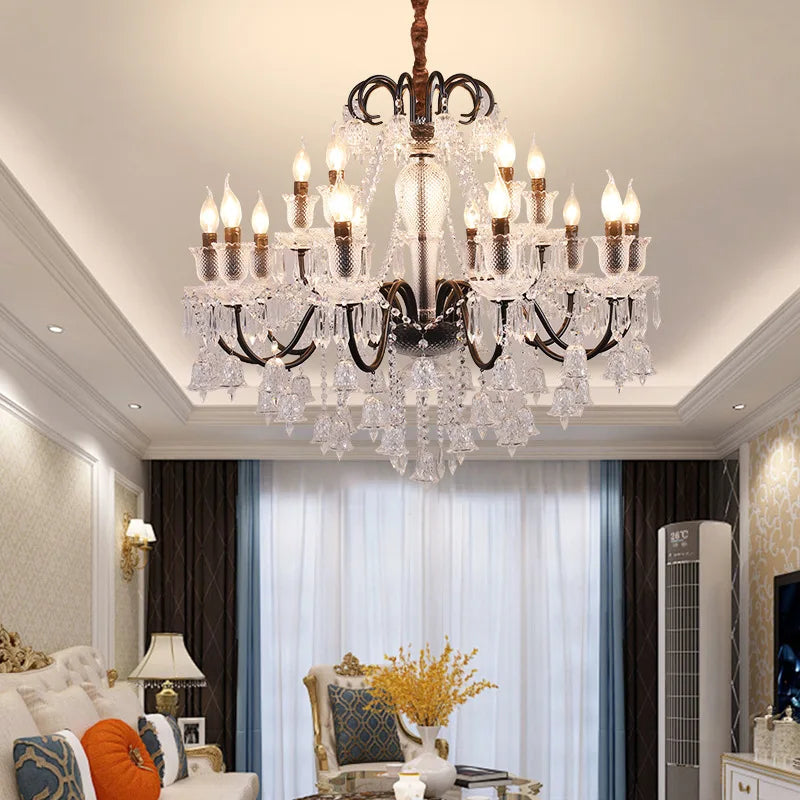 Afralia™ Black Gold Crystal Chandelier Pendant Light for Elegant Living Spaces