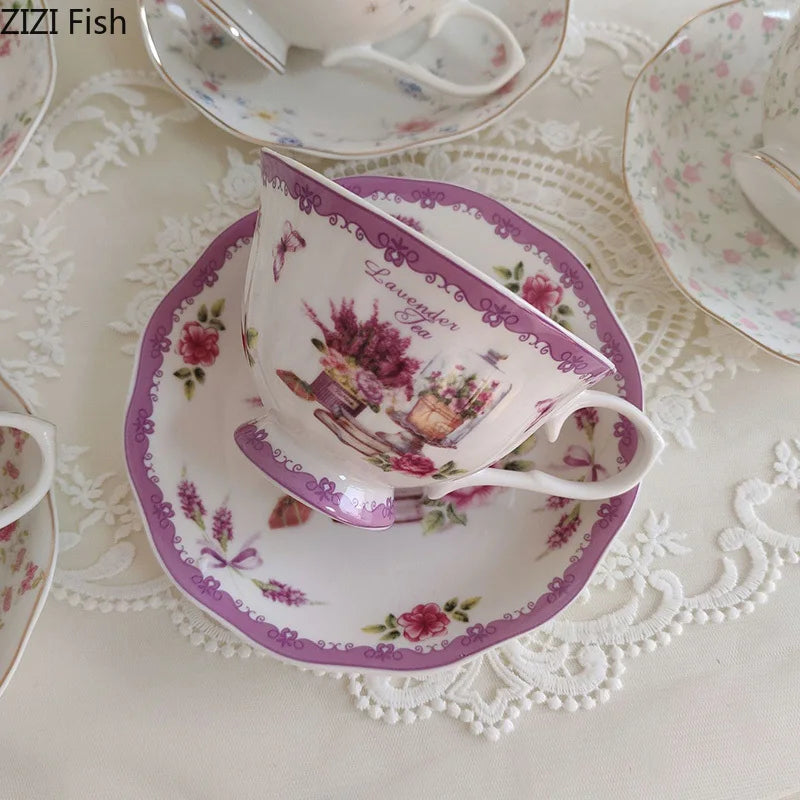Afralia™ Ceramic Gold-plated Floral Cup & Saucer Set