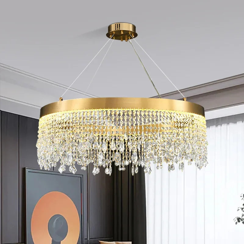 Afralia™ Crystal Chandelier: Modern Living Room Ceiling Light & Kitchen Pendant