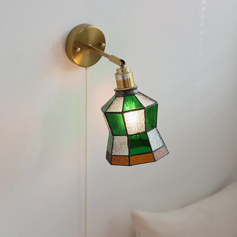 Afralia™ Tiffany Glass LED Wall Lamp with Pull Chain Switch