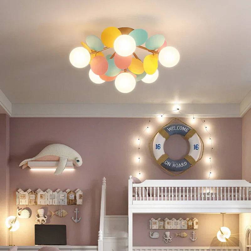 Afralia™ Kids LED Ceiling Light: Iron Sheet Glass Chandelier