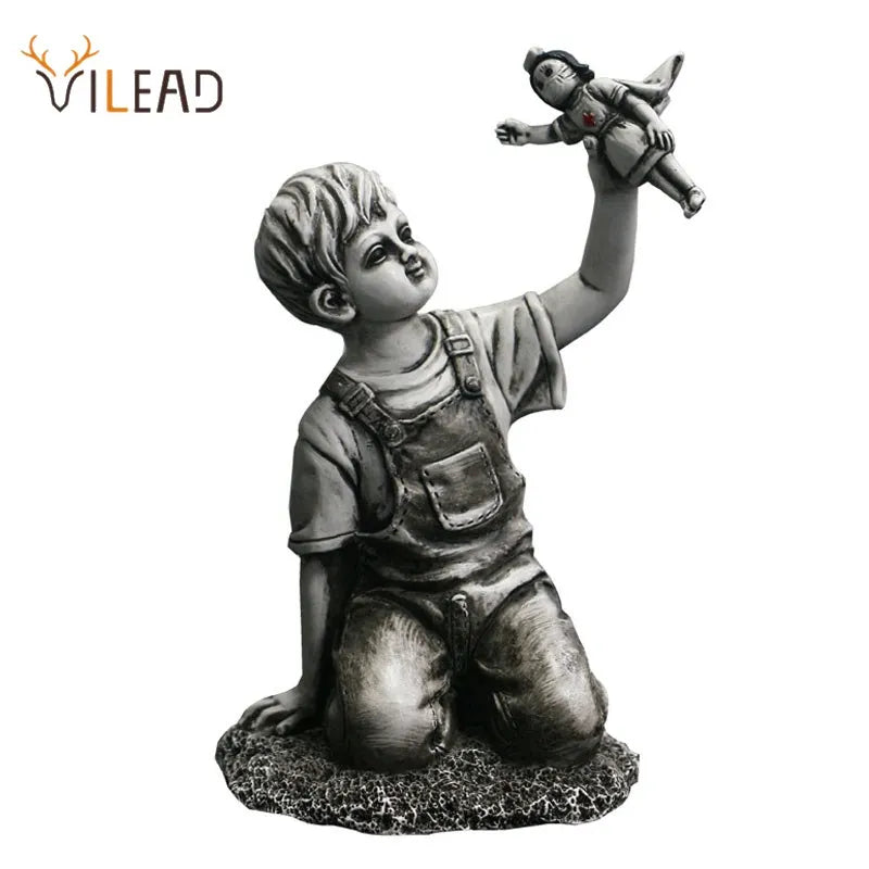 Afralia™ Banksy Sculpture Boy NHS Super Nurse Angel Figurines for Home Decor