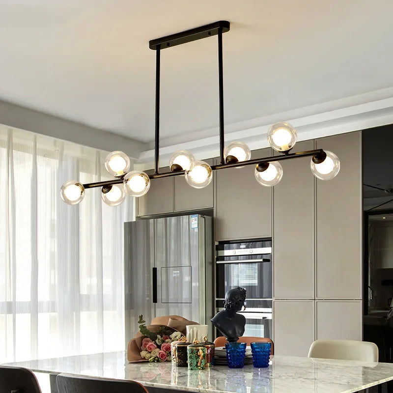 Afralia™ Gold Glass Ball LED Pendant Light 11 Heads Kitchen Dining Room Suspension