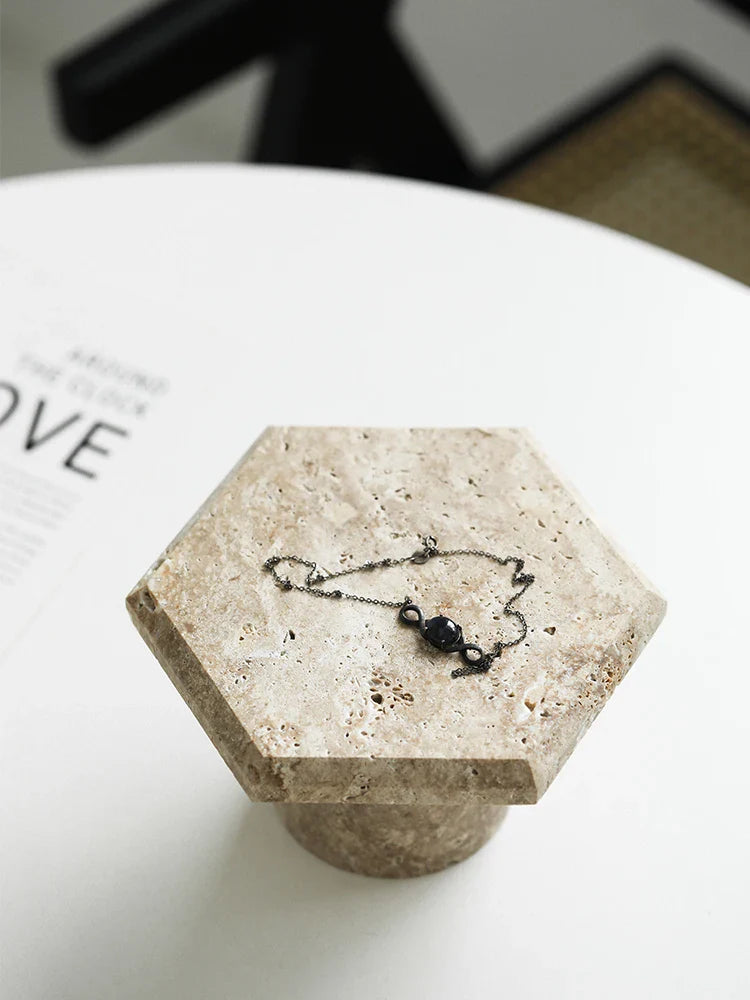 Afralia™ Beige Brown Travertine Hexagon Serving Tray Jewelry Plate Home Party Decor