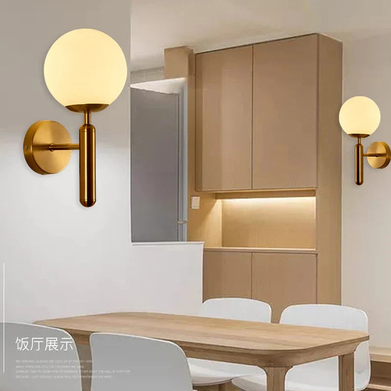 Afralia™ Modern Gold Glass Ball Wall Lamp Sconce for Dining Bathroom Bedroom Lighting