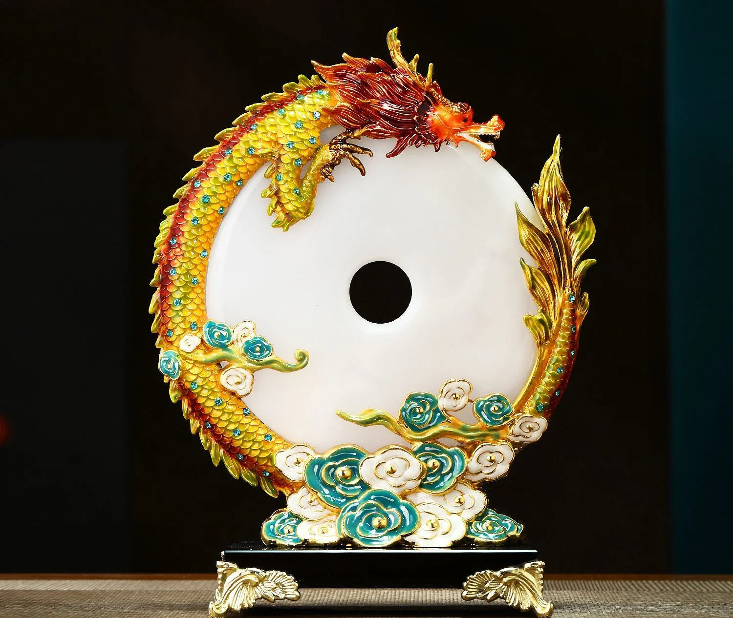 "Afralia™ Jade Dragon Phoenix Ornament Enamel Living Room Decoration"