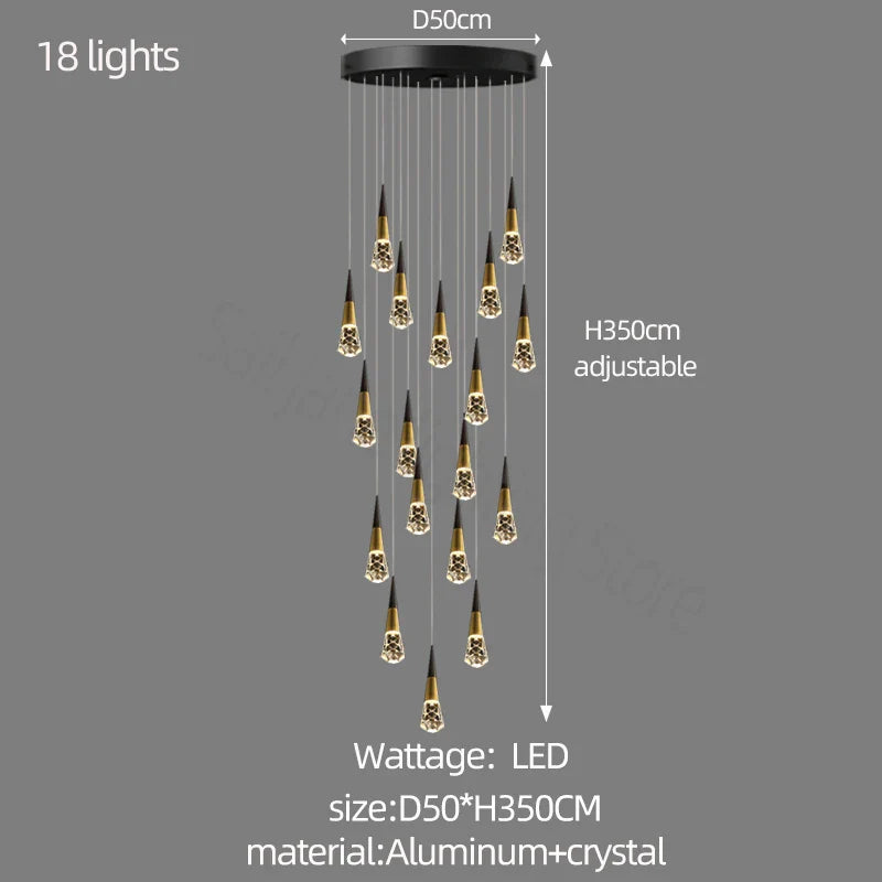 Afralia™ Crystal Chandelier for Stairwell and Living Room Dimming Lighting