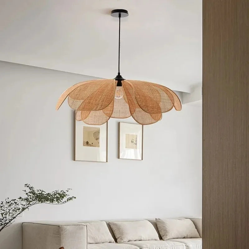 Afralia™ Wabi Sabi Rattan Pendant Lights for Dining Room - Petal Design LED Droplight