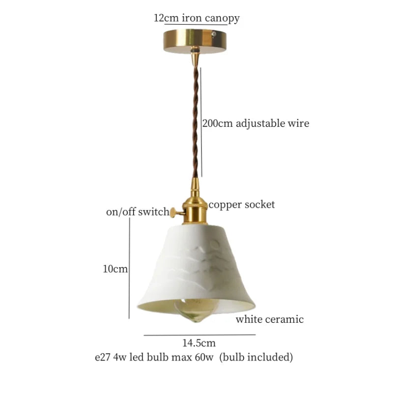 Afralia™ White Ceramic LED Pendant Lamps with Vintage Brass Finish