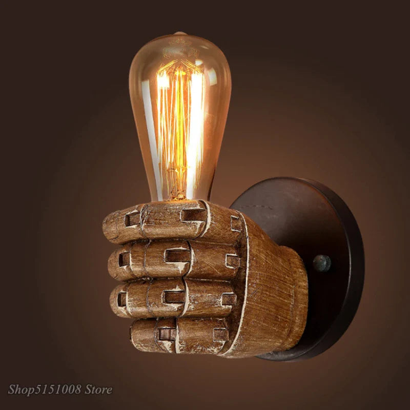 Afralia™ Industrial Fist Resin Wall Lamp - Vintage Decorative Sconce, E27 Bedroom Light Fixtures