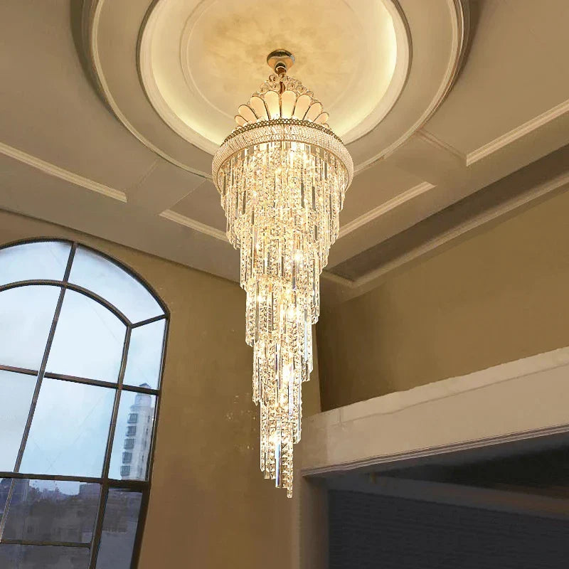 Afralia™ Gold Crystal Chandelier: European Fashion Long Pendant Light for Living Room Villa