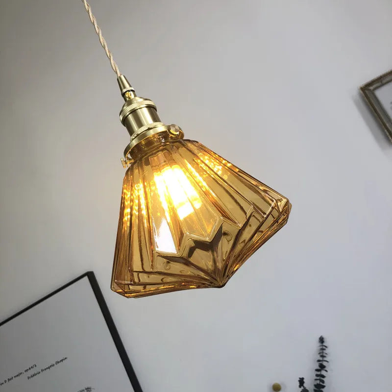 Afralia™ Diamond Amber Glass LED Pendant Lights - Nordic Modern Hanging Lamp