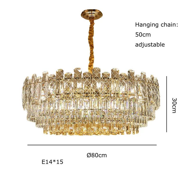 Afralia™ Gold Lustre Chandelier LED Crystal Light Fixture - Postmodern Luxury Hanging Lamp