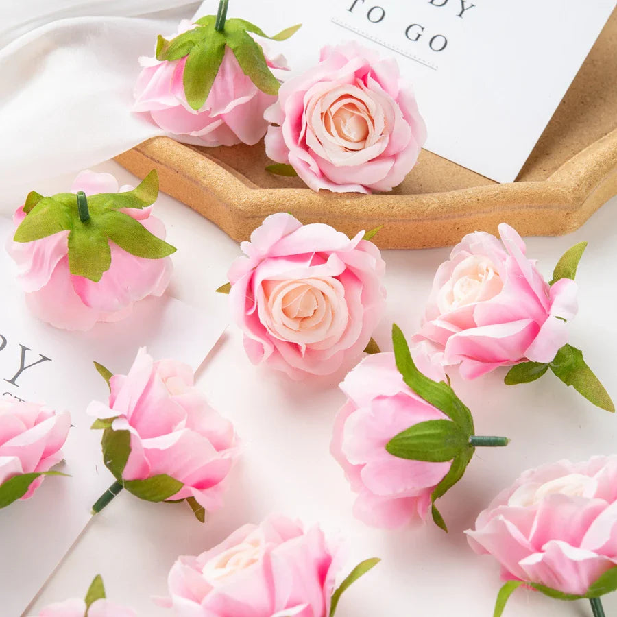 Afralia™ Silk Pink Rose Artificial Flowers 10Pcs Wedding Party Home Decor Wreath Bouquet