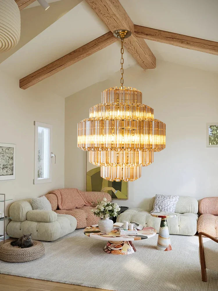 Afralia™ Amber Glass Ceiling Chandelier: Elegant Vintage Crystal Nordic Suspension Lamp